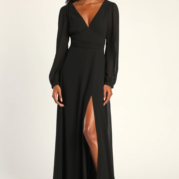 Lulu's Elegant Black Long Sleeve Dress - Picture 1 of 4